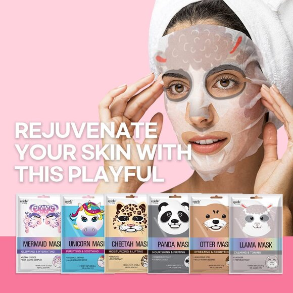 Animal Character Sheet Masks 6 Pack, Moisturizing & Hydrating Face Mask with Hya - Picture 6 of 9